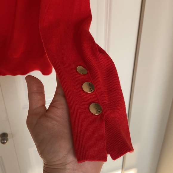 Bright red cardigan with gold buttons - Picture 2 of 3